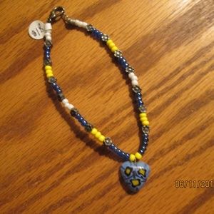 MILLEFORI HEART ANKLET, 9 1/2 TO 9 3/4 IN, yel/blu